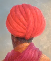 Turbante rojo chaqueta amarilla