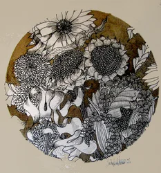 Dibujo a tinta (tinta, papel pergamino)