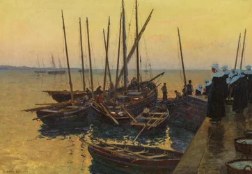 Barcos de pesca a lo largo del muelle