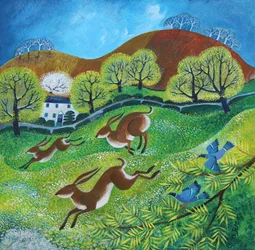 Liebres de primavera, 2025 (acrílicos sobre lino)