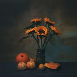 Girasoles y calabazas de otoño