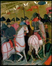 Soldados montados, detalle del retablo de la Virgen y San Jorge, c.1390-1400 (temple sobre tabla)