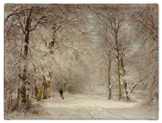 Un camino nevado en invierno (óleo sobre lienzo)