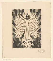 Cristo con los brazos abiertos en un paisaje de colinas