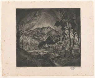 Paisaje montañoso con industria. Evolución (título original del objeto)