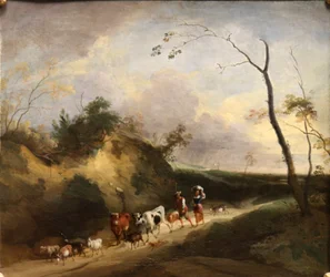 Paisaje con figuras y animales.