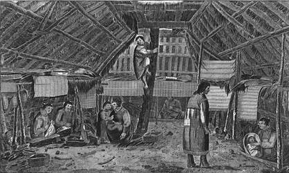Interior de una casa en Oonalashka, c. 1776-1779