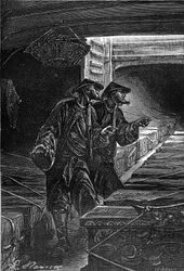 Dibujo de Leon Benett, a partir del libro de Julio Verne "Las tribulaciones de un chino en China" - edición Hetzel. Viajes extraordinarios 1879.