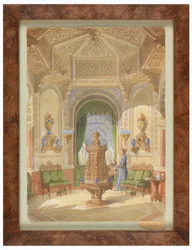 Dibujo, diseño para una sala de fumar morisca [Tabagie], ca. 1844
