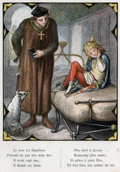 Ilustración de Lorenz Frolich (1820-1908) para la canción popular "El buen rey Dagoberto". Edición J. Hetzel. Alrededor de 1880. (Dolor de muelas)