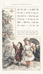 Octava, Odette, Orden, Obediencia, Paraguas, Sombra, Naranja, Naranjal, Ojo, Clavel, Sombra, Pájaros, Olor, página 28 - Alfabeto de Mademoiselle Lili, por L. Froelich y por un papá (el propio Hetzel). Bibliothèque & Magasin d