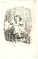 Niña pequeña bañando a un niño menor