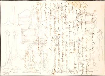 Bocetos de muebles dibujados sobre una carta