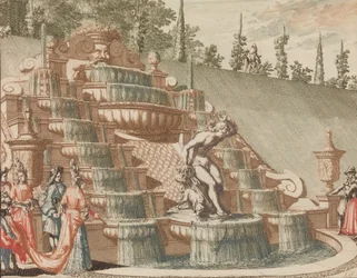 La cascada de Narciso, en el lado este del Gran Jardín, en: Escenario de los más importantes, s.f.