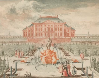 La Casa del Rey desde el lado del jardín, con la Fuente de Venus, en: Tooneel Der Voornaamste N, n.d.
