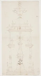 Boceto de un soporte giratorio con las iniciales de la reina Juliane Marie
