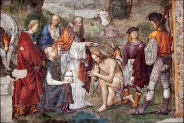 Vida de Santa Cecilia: Valeriano bautizado por el Papa Urbano I (detalle)