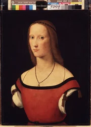 ""Portrait of a Lady"" (Retrato de una dama) Pintura de Lorenzo Costa (1460-1535) 1500-1506 Dim. 57x44 cm Museo del Hermitage, San Petersburgo (San Petersburgo)