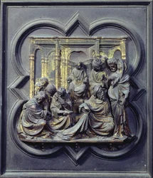 Cristo entre los doctores, cuarto panel de las puertas norte del Baptisterio de San Giovanni, 1403-24 (bronce)