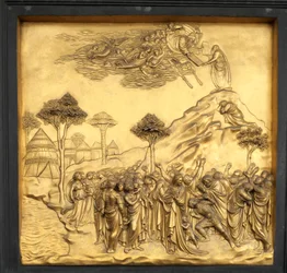 Moisés recibe las Tablas de la Ley, relieve, Puerta del Paraíso del Baptisterio de..., 2015 (foto)