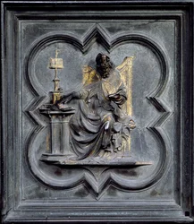San Ambrosio, panel E de las Puertas Norte del Baptisterio de San Giovanni, 1403-24