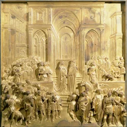 El Encuentro del Rey Salomón y la Reina de Saba, panel original de las Puertas del Este del Baptisterio