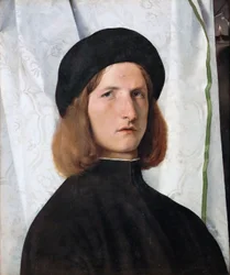 Alemán: Bildnis eines Jünglings vor weißem Vorhang Portrait of a Young Man with a Lamp