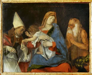 La Virgen con el Niño, un santo obispo y el ermitaño San Onofrio ...