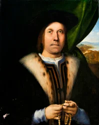 Retrato de hombre con rosario, c.1520 (óleo sobre tabla)