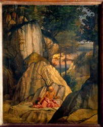 San Jerónimo meditando en el desierto. Pintura de Lorenzo Lotto (1480-1556)