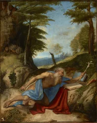 San Jerónimo penitente - El penitente San Jerónimo, de Lotto, Lorenzo (1480-1556). Óleo sobre madera, c. 1513. Dimensión : 55,8x40 cm. Museo Nacional Brukenthal, Sibiu