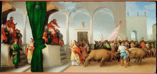 Santa Lucía ante el cónsul Pascasio (pintura sobre madera)