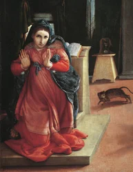 La Anunciación (detalle) Pintura de Lorenzo Lotto (1480-1556) 1535 Pinacoteca Civica, Recanati, Italia