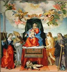Virgen con el Niño y Santa Catalina de Alejandría, San Agustín, San Juan Bautista, San Sebastián y San Antonio Abad (pintura sobre lienzo)