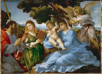 Virgen con el Niño y Santa Catalina de Alejandría y Santiago el Mayor (pintura sobre lienzo)