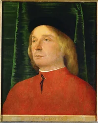 Joven con chaqueta roja (pintura sobre madera de tilo)