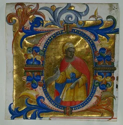 Inicial D[eus in loco] con un profeta excisado de un gradual, 1409-10