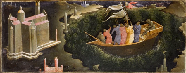 Representación de San Nicolás calmando la tempestad. Nicolás de Myra (o Nicolás de Bari) rescatando un barco del naufragio