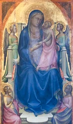 Virgen con niño entronizado con cuatro ángeles