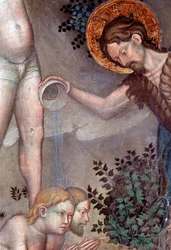 San Juan Bautista bautizando a las multitudes en el río Jordán (detalle)