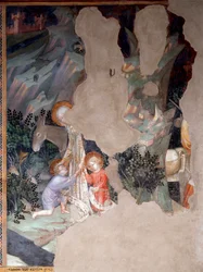 El encuentro entre María y Jesús con San Juan Bautista de niño, detalle