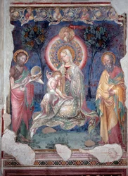 Virgen con niño rodeada por San Santiago Apóstol y San Juan Bautista