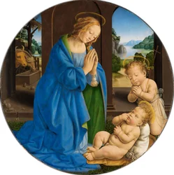 María adorando al Niño, con san Juan niño