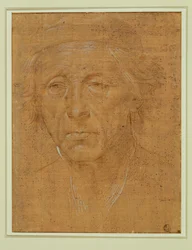 Retrato de un anciano, de cara completa, con gorra ...