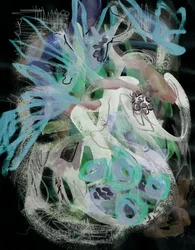 Fondo oscuro con un motivo abstracto en tonos azules melancólicos