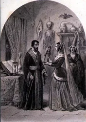 Un Cliente Visita a un Hechicero, grabado por Philibert Langlois