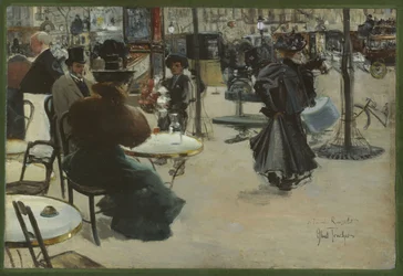 Escena callejera, también conocida como Terraza de un café, ca. 1895 (óleo sobre madera)