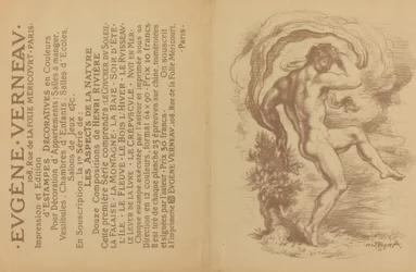 Desnudo danzante y anuncio de "Estampes décoratives" de Eugène Verneau [verso]