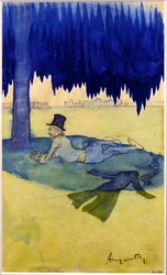 Hombre refugiándose bajo un árbol, c.1887