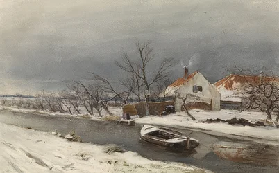 Paisaje invernal con casas y un canal, 1874